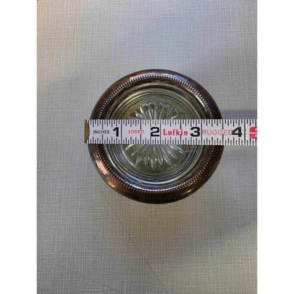 Leonard Silverplated Glass Coasters Set of 4 Starburst Pattern Vintage Hong Kong